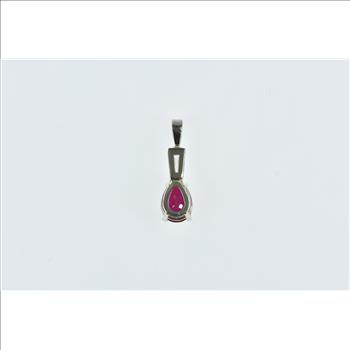 14K Pear Syn. Ruby Baguette Diamond Classic White Gold Pendant