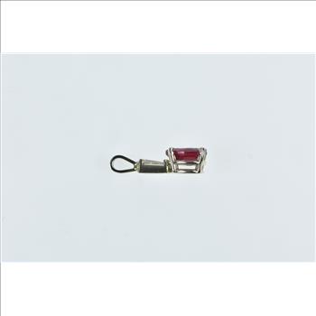 14K Pear Syn. Ruby Baguette Diamond Classic White Gold Pendant