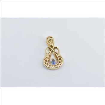 14K Pear Tanzanite Diamond Black Opal Inlay Yellow Gold Pendant