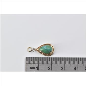 14K Pear Turquoise Cabochon CZ Accent Vintage Yellow Gold Charm/Pendant