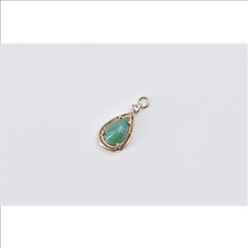 14K Pear Turquoise Cabochon CZ Accent Vintage Yellow Gold Charm/Pendant