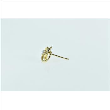 14K Pearl Celtic Knot Woven Design Single Stud Yellow Gold Earring