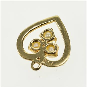 14K Pearl Cluster Inset Heart Cut Out Yellow Gold Charm/Pendant