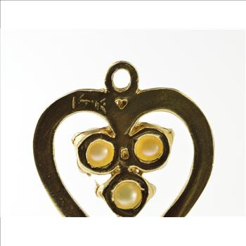 14K Pearl Cluster Inset Heart Cut Out Yellow Gold Charm/Pendant