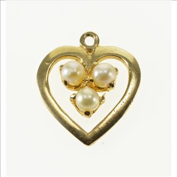 14K Pearl Cluster Inset Heart Cut Out Yellow Gold Charm/Pendant