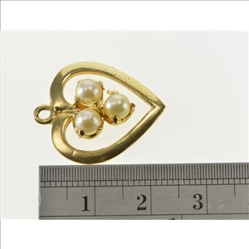 14K Pearl Cluster Inset Heart Cut Out Yellow Gold Charm/Pendant