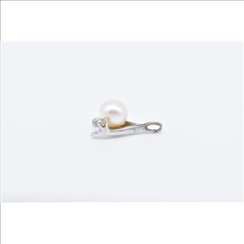 14K Pearl Diamond Accent Vintage Horse Shoe White Gold Charm/Pendant