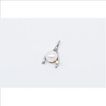 14K Pearl Diamond Accent Vintage Horse Shoe White Gold Charm/Pendant