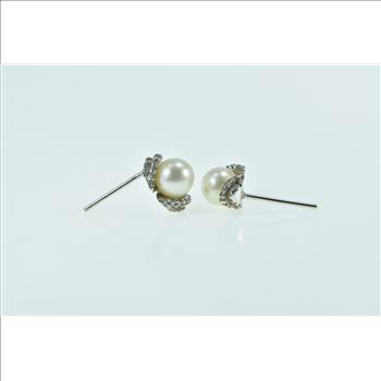 14K Pearl Diamond Encrusted Vintage Stud Yellow Gold Earrings