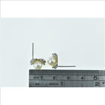 14K Pearl Diamond Encrusted Vintage Stud Yellow Gold Earrings