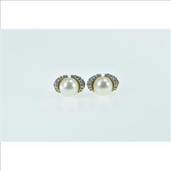 14K Pearl Diamond Encrusted Vintage Stud Yellow Gold Earrings