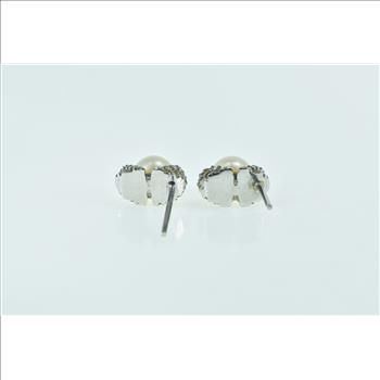 14K Pearl Diamond Encrusted Vintage Stud Yellow Gold Earrings