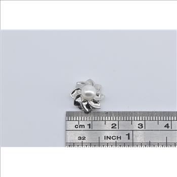 14K Pearl Flower Swirl Slide Bracelet White Gold Charm/Pendant