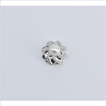 14K Pearl Flower Swirl Slide Bracelet White Gold Charm/Pendant