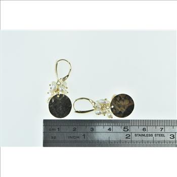 14K Pearl Fringe Tassel Hammered Circle Dangle Yellow Gold Earrings