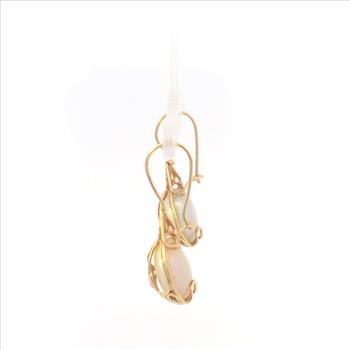 14K Pearl Ornate Paisley Dangle Hook Statement Yellow Gold Earrings