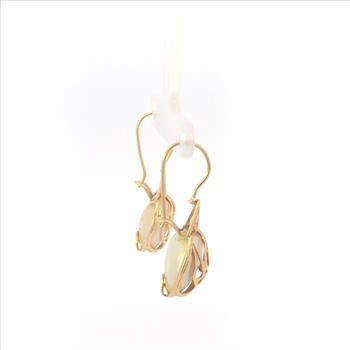 14K Pearl Ornate Paisley Dangle Hook Statement Yellow Gold Earrings
