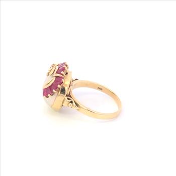 14K Pearl Ruby Diamond Cocktail Cluster Statement Yellow Gold Ring, Size 7