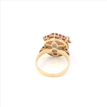 14K Pearl Ruby Diamond Cocktail Cluster Statement Yellow Gold Ring, Size 7
