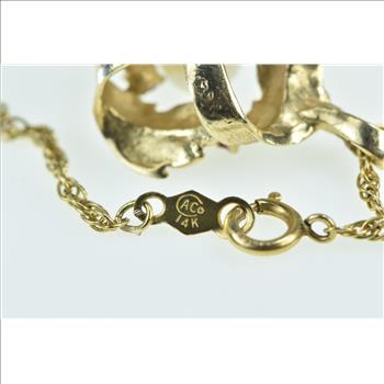 14K Pearl Ruby Ornate Leaf Vintage Rope Chain Yellow Gold Necklace 20