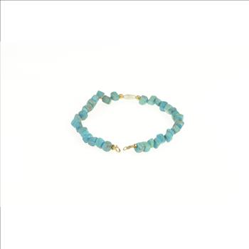 14K Pearl Square Turquoise Beaded Statement Yellow Gold Bracelet 6.5
