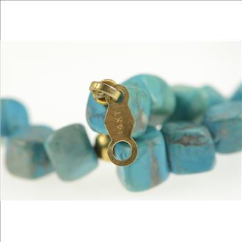 14K Pearl Square Turquoise Beaded Statement Yellow Gold Bracelet 6.5