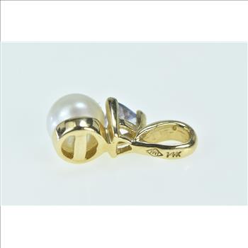 14K Pearl Tanzanite Trillion Vintage Statement Yellow Gold Pendant