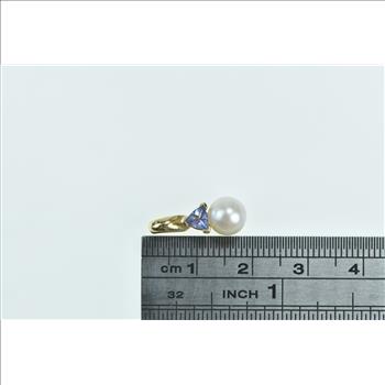 14K Pearl Tanzanite Trillion Vintage Statement Yellow Gold Pendant
