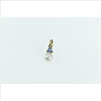 14K Pearl Tanzanite Trillion Vintage Statement Yellow Gold Pendant
