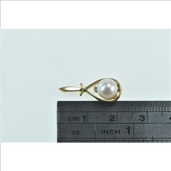 14K Pearl Vintage Diamond Accent Classic Yellow Gold Pendant