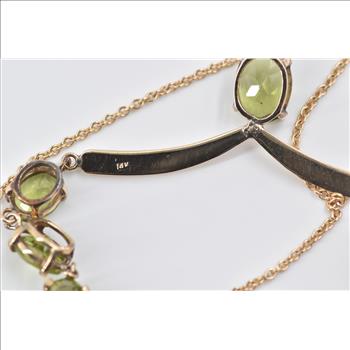 14K Peridot Chevron Drop Statement Chain Yellow Gold Necklace 17.5