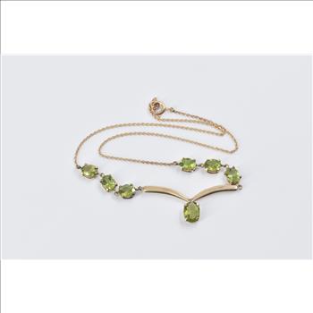 14K Peridot Chevron Drop Statement Chain Yellow Gold Necklace 17.5