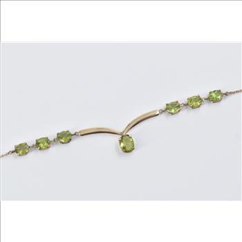 14K Peridot Chevron Drop Statement Chain Yellow Gold Necklace 17.5