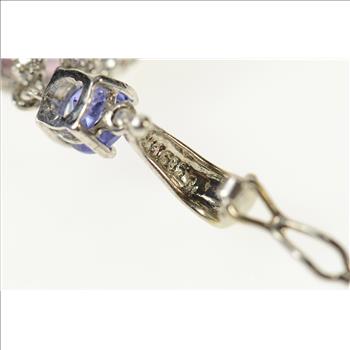 14K Pink & Lilac Sapphire Ornate Diamond Halo White Gold Pendant