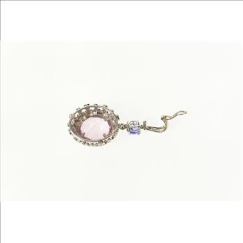 14K Pink & Lilac Sapphire Ornate Diamond Halo White Gold Pendant