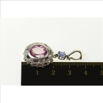14K Pink & Lilac Sapphire Ornate Diamond Halo White Gold Pendant