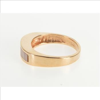14K Pink Mother of Pearl Inlay Wedding Band Yellow Gold Ring, Size 4