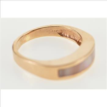 14K Pink Mother of Pearl Inlay Wedding Band Yellow Gold Ring, Size 4