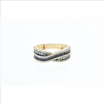 14K Pink Sapphire Pave Diamond Wavy Band Rose Gold Ring, Size 7