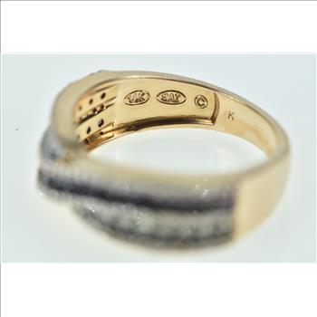 14K Pink Sapphire Pave Diamond Wavy Band Rose Gold Ring, Size 7