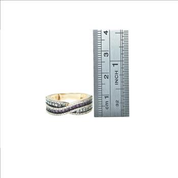 14K Pink Sapphire Pave Diamond Wavy Band Rose Gold Ring, Size 7