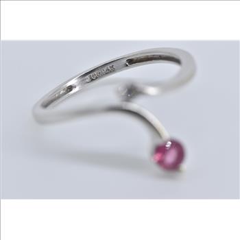 14K Pink Topaz Diamond Freeform Wrap Bypass White Gold Ring, Size 7