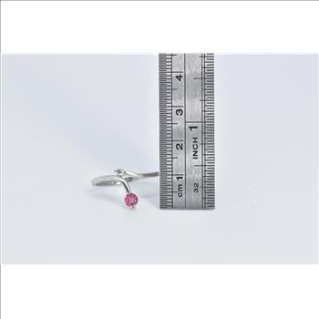 14K Pink Topaz Diamond Freeform Wrap Bypass White Gold Ring, Size 7