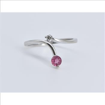 14K Pink Topaz Diamond Freeform Wrap Bypass White Gold Ring, Size 7