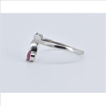 14K Pink Topaz Diamond Freeform Wrap Bypass White Gold Ring, Size 7
