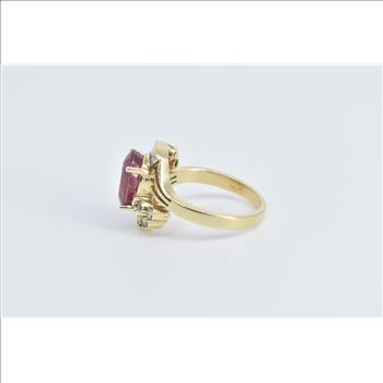 14K Pink Tourmaline Baguette Diamond Statement Yellow Gold Ring, Size 7.75