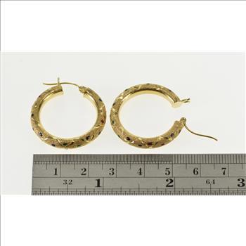 14K Pitted Textured Green Red Blue Enamel Hoop Yellow Gold EarRings