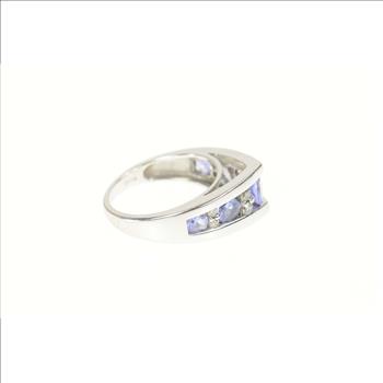 14K Pointed Tanzanite Diamond Chevron Engagement White Gold Ring, Size 5