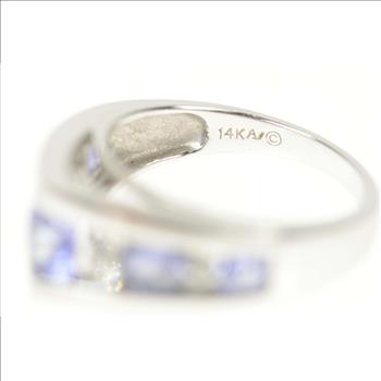 14K Pointed Tanzanite Diamond Chevron Engagement White Gold Ring, Size 5