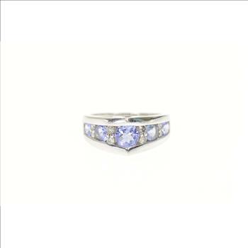 14K Pointed Tanzanite Diamond Chevron Engagement White Gold Ring, Size 5